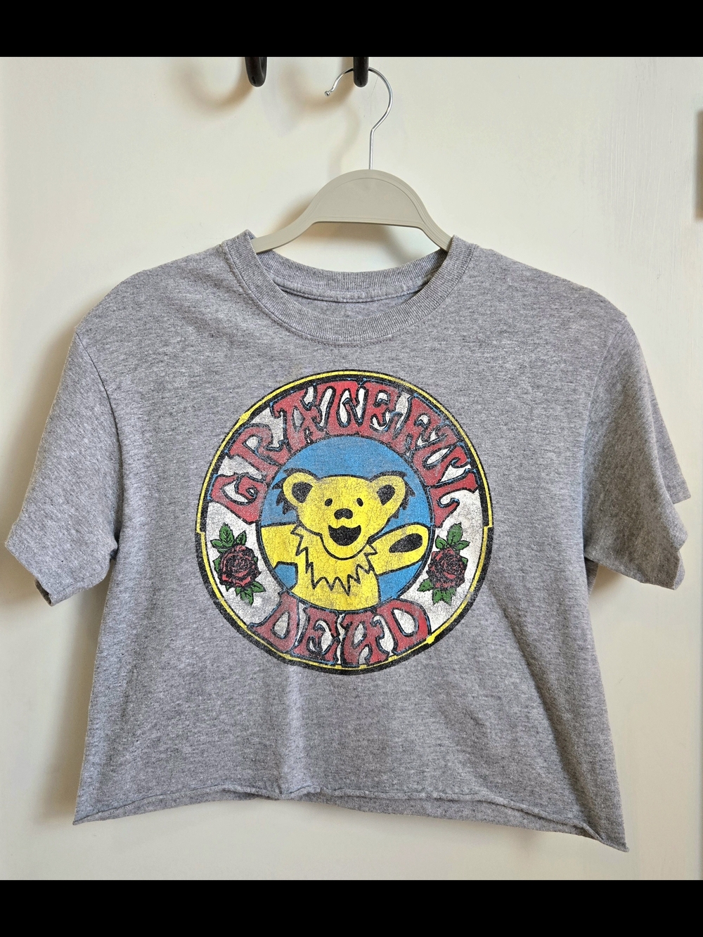 Ripple Junction Gray Crop Top with Yellow Bear Graphic